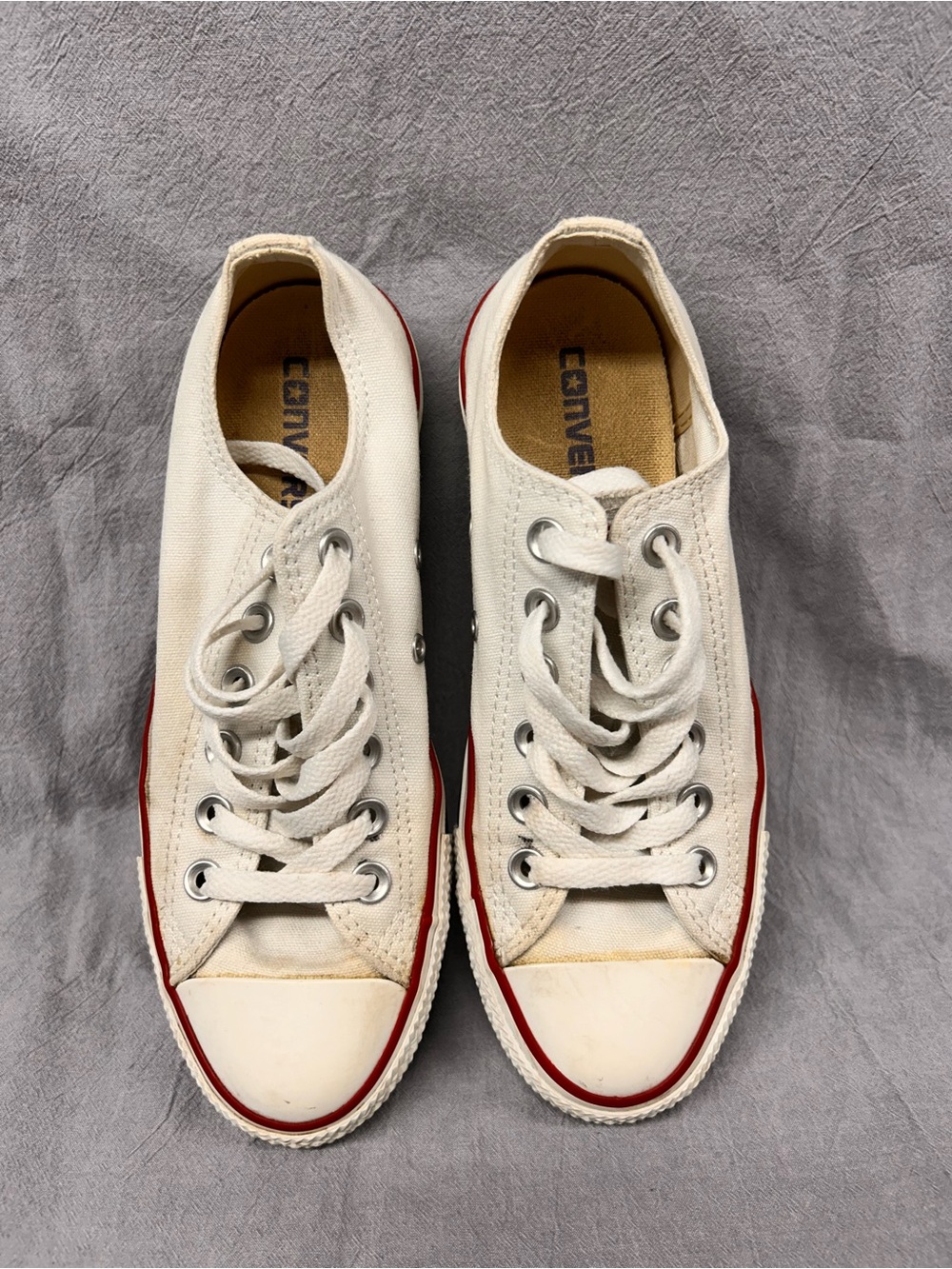 Converse Women White Low-Top Canvas Sneakers with Red Stripe - Picture 9 of 9